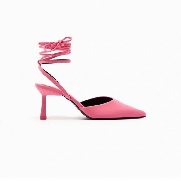 EUC - Zara Pink Tie-Up Sandal - Sz 37 - Picture 3 of 11